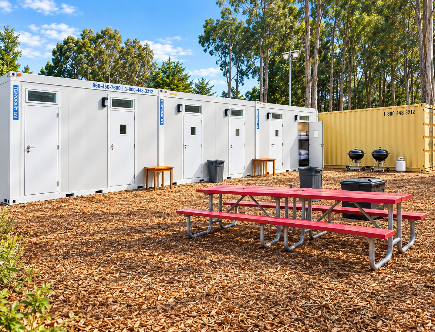 Portable accommodation unit supporting remote workforce housing and basecamp rentals